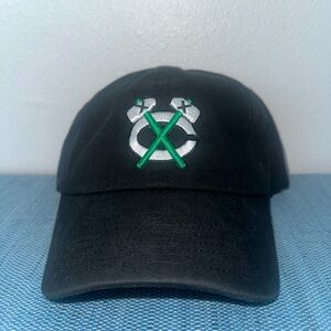 Chicago Blackhawks St. Pats Black Adjustable Hat with Green Logo